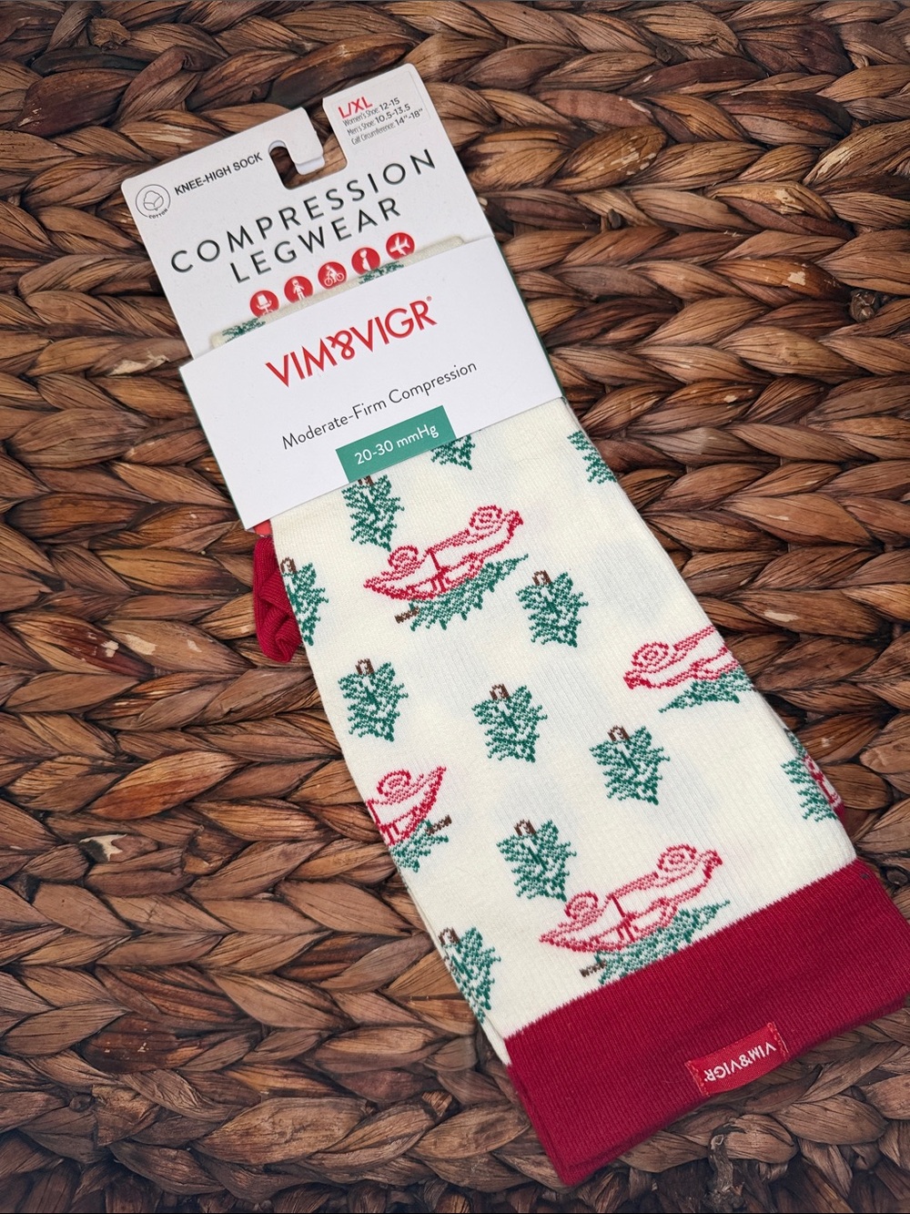 Vim&Vigr Women’s Cream Compression Legwear Knee-High Socks with Red Accents